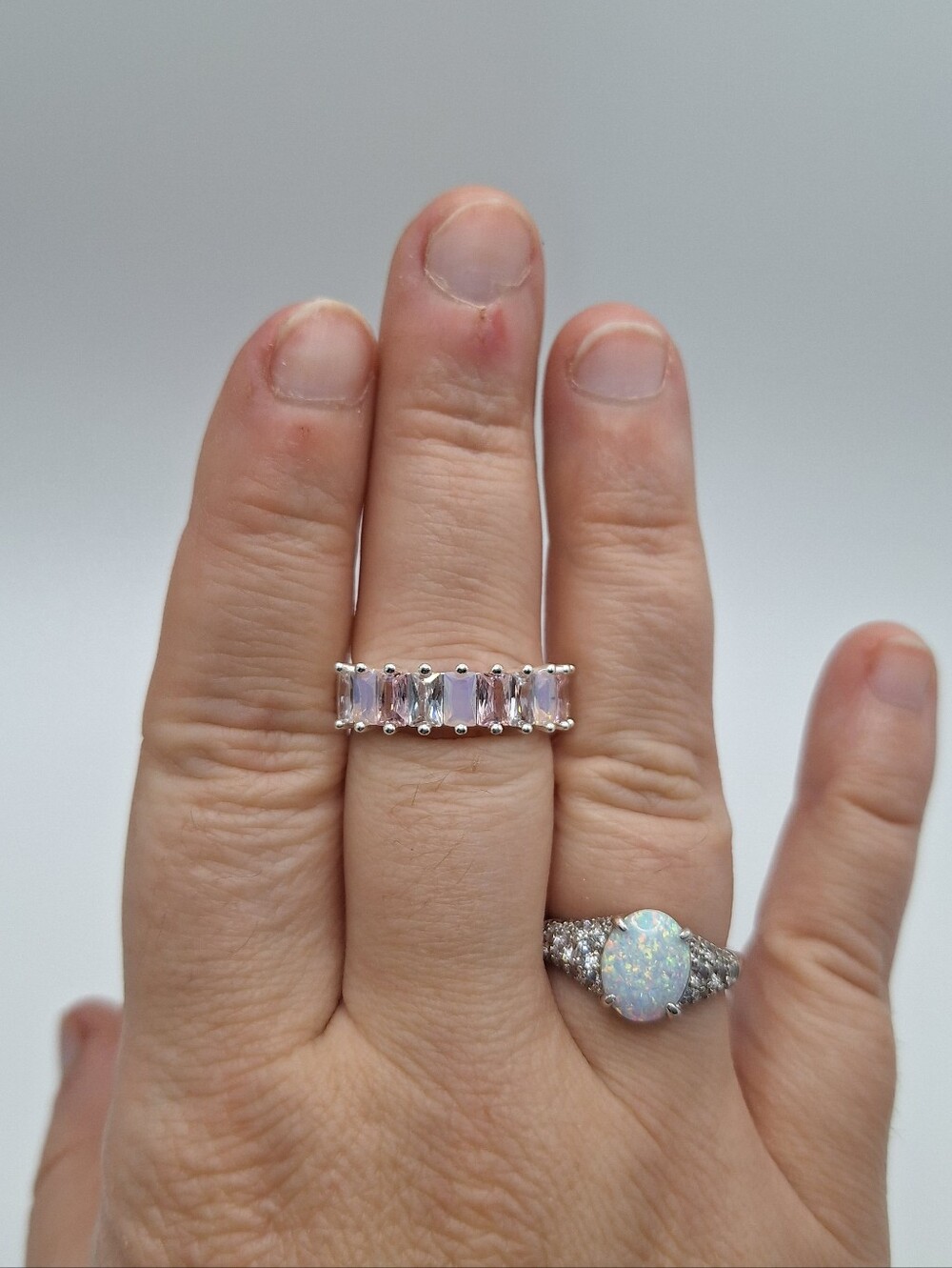 Swarovski Crystal Ring Size 9 Pink Baguette Crystal Band Silver Tone Ring - Picture 5 of 16